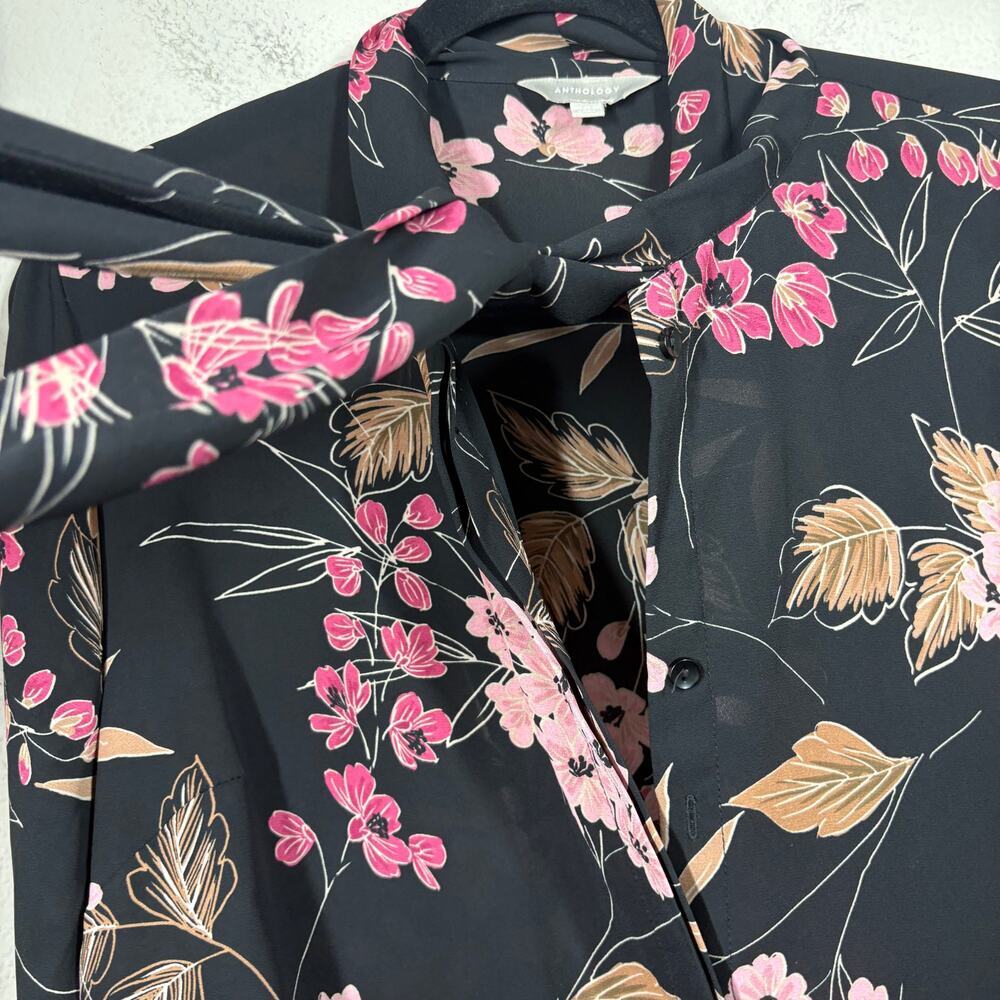 Anthology Plus Size 20 Neck Bow Button Up Tunic Shirt Black Pink Long Sleeves - Picture 6 of 10